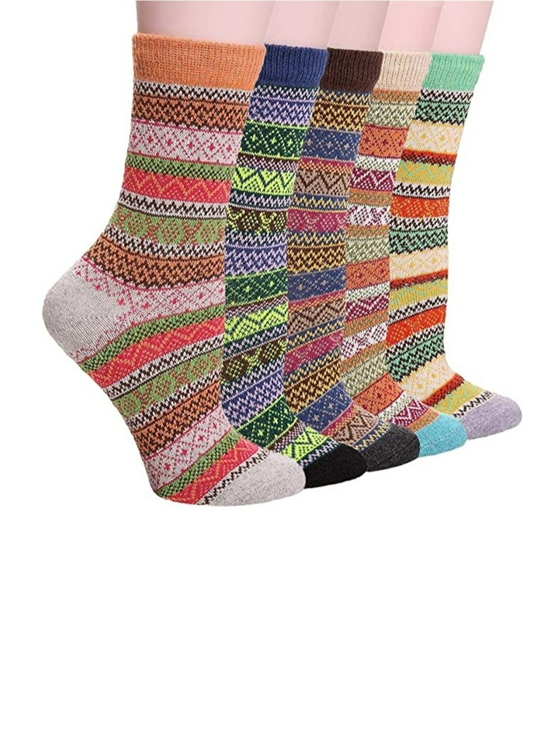 

EL REGALO Unisex Pack Of 5 Multicoloured Patterned Calf-Length Socks, Multi