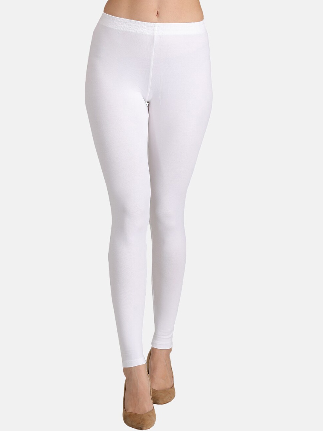 

GROVERSONS Paris Beauty Women White Solid Cotton Ankle Leggings