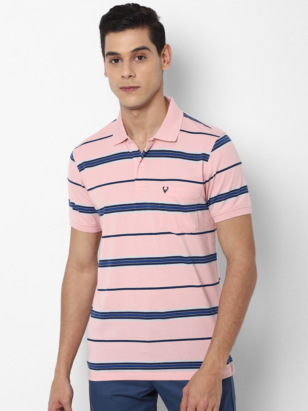

Allen Solly Men Pink Striped Polo Collar T-shirt
