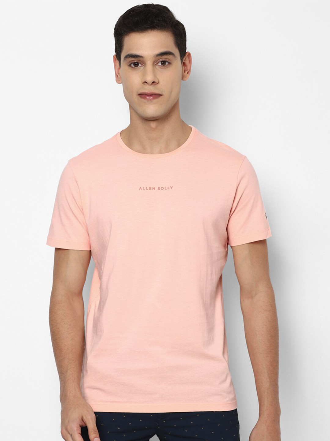

Allen Solly Men Peach-Coloured Brand Logo Printed Pure Cotton T-shirt