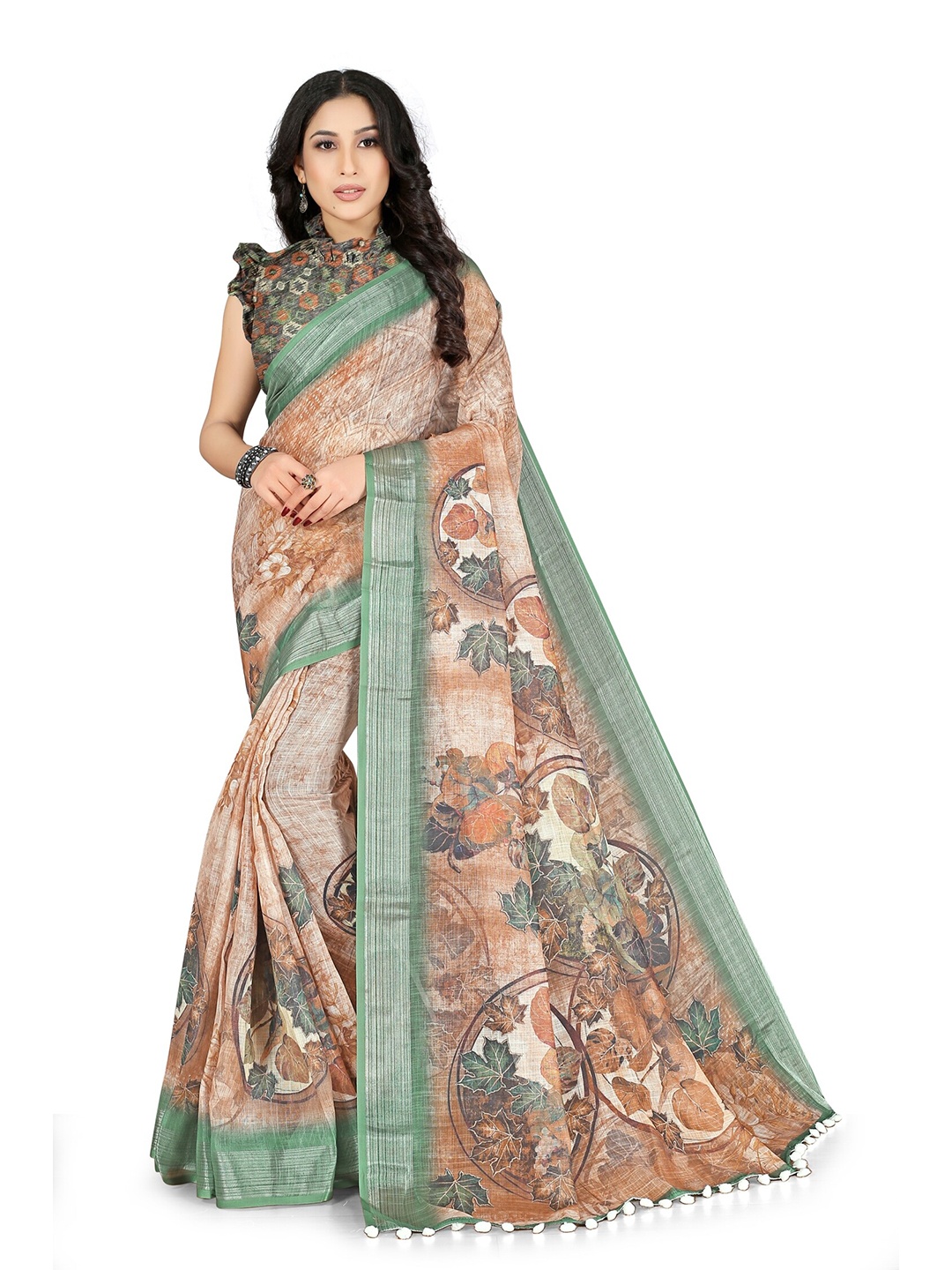 

KALINI Women Peach Floral Printed Saree