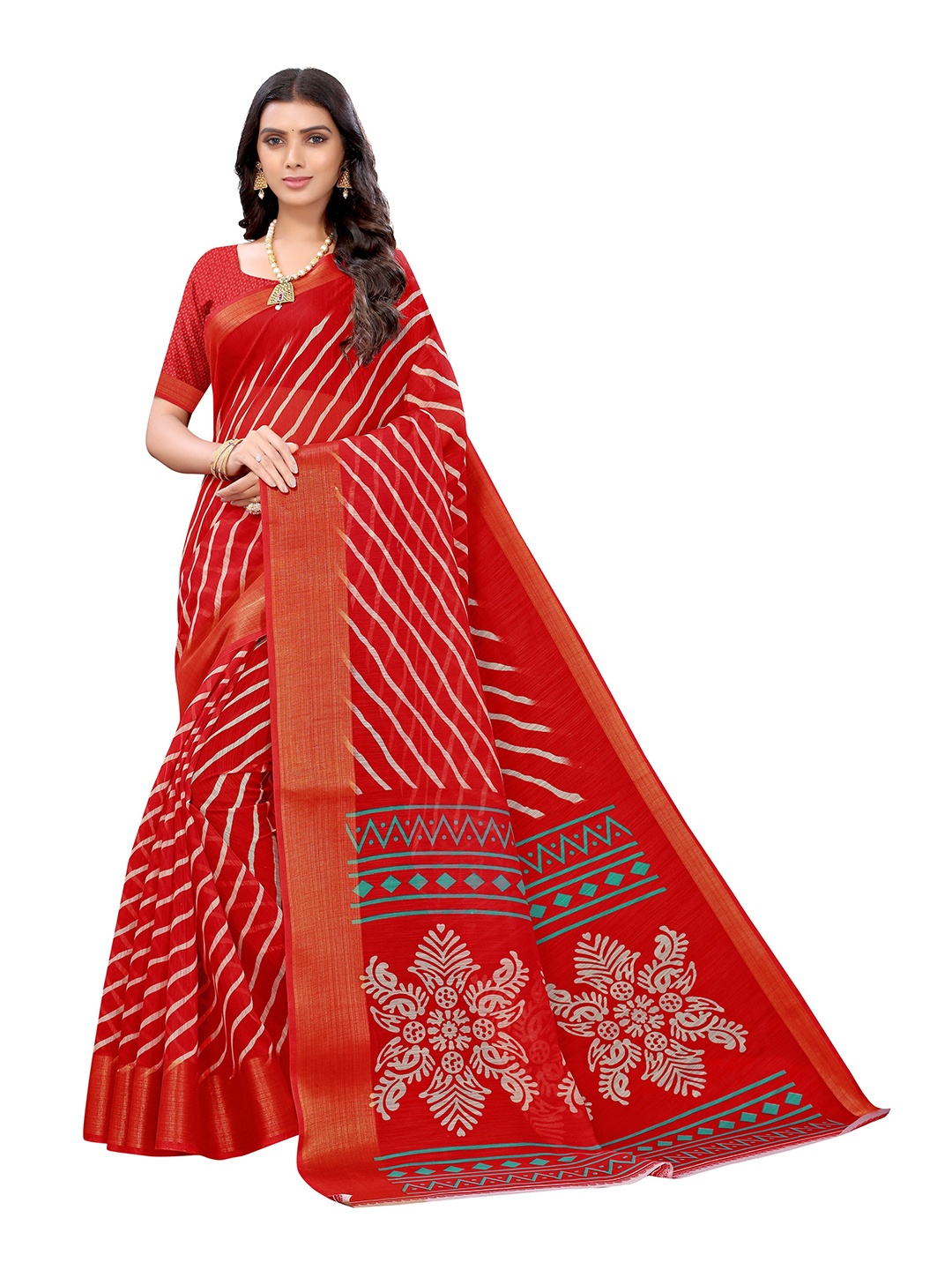 

Nimayaa Red & White Leheriya Saree