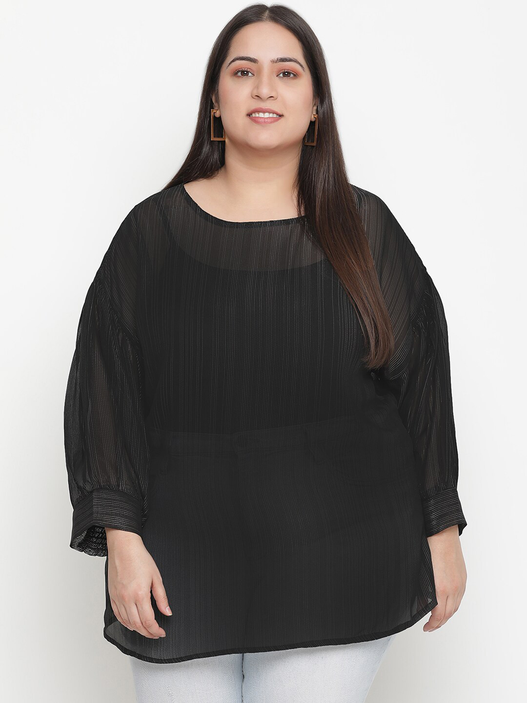 

Oxolloxo Plus Size Round Neck Top, Black