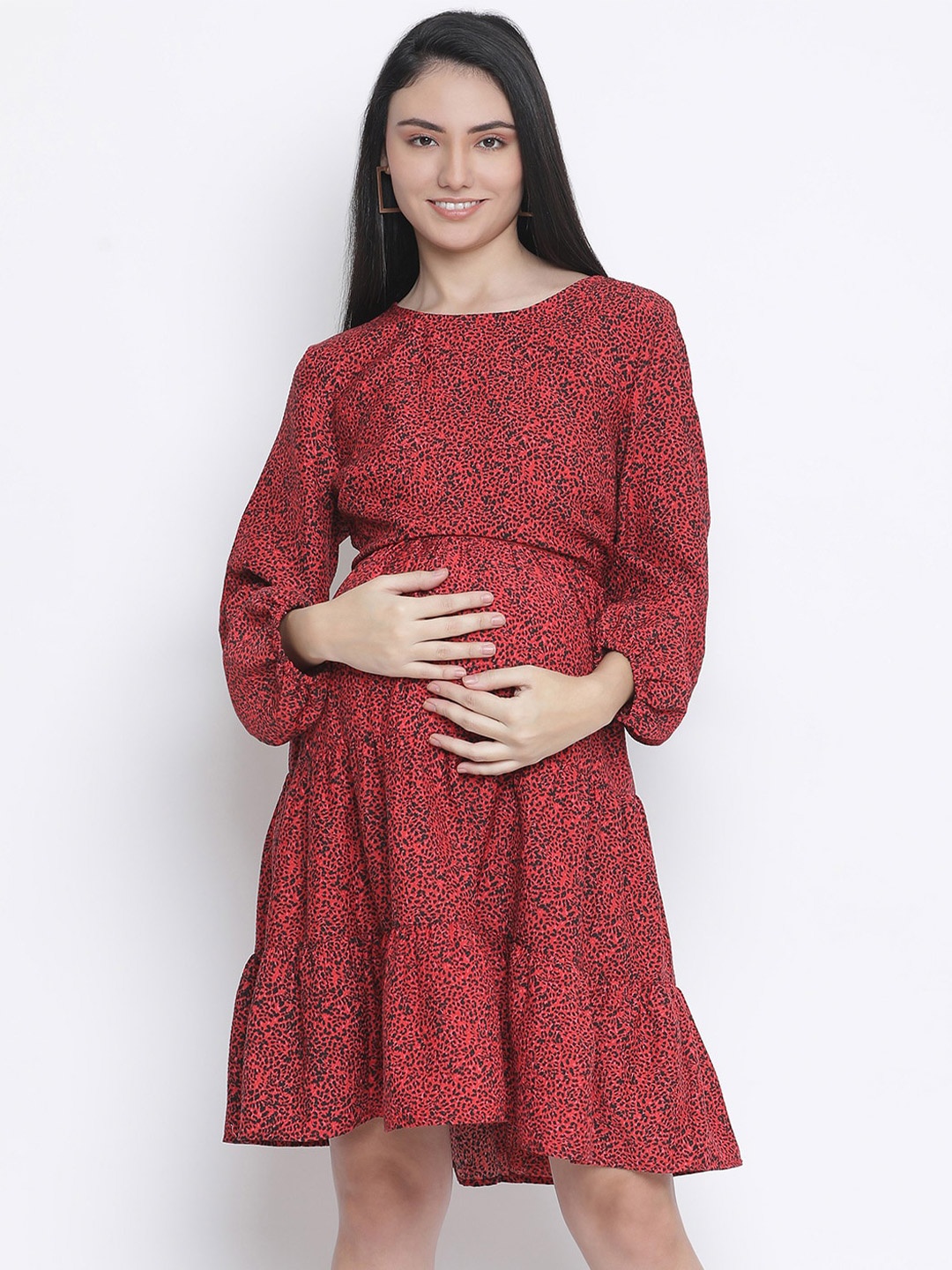

Oxolloxo Red Animal Satin Maternity Dress