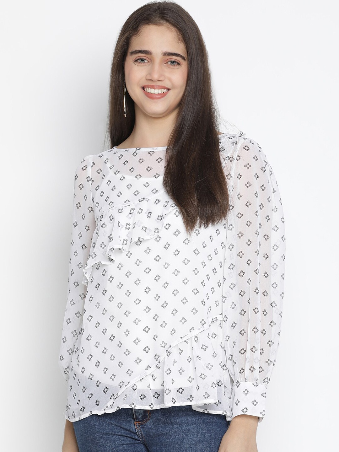 

Oxolloxo White Geometric Printed Top