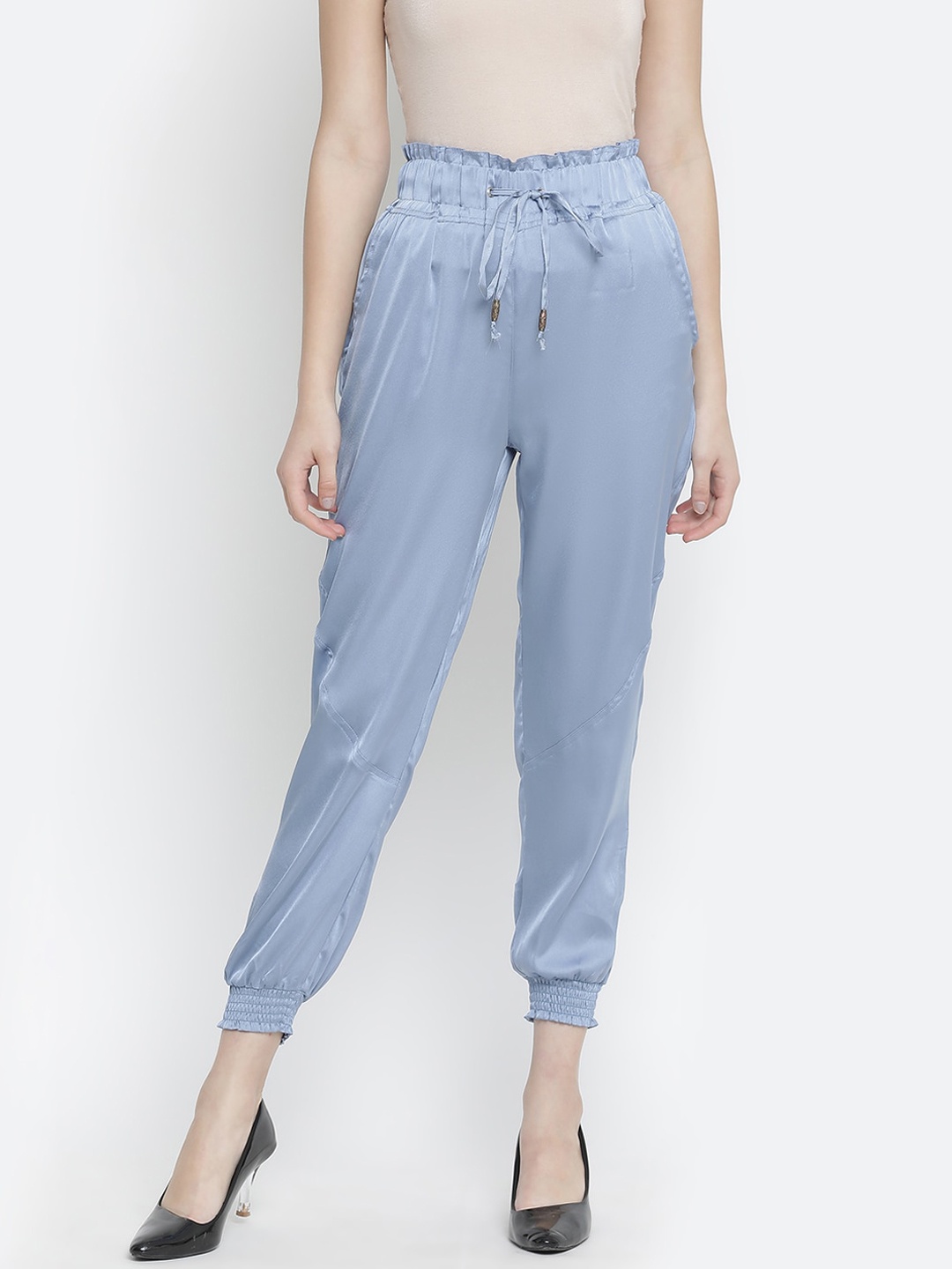 

Oxolloxo Women Blue Pleated Joggers Trousers