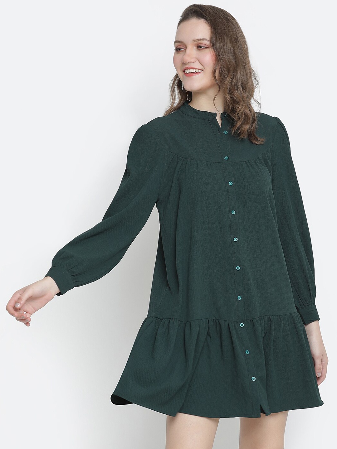 

Oxolloxo Green Satin Drop-Waist Dress
