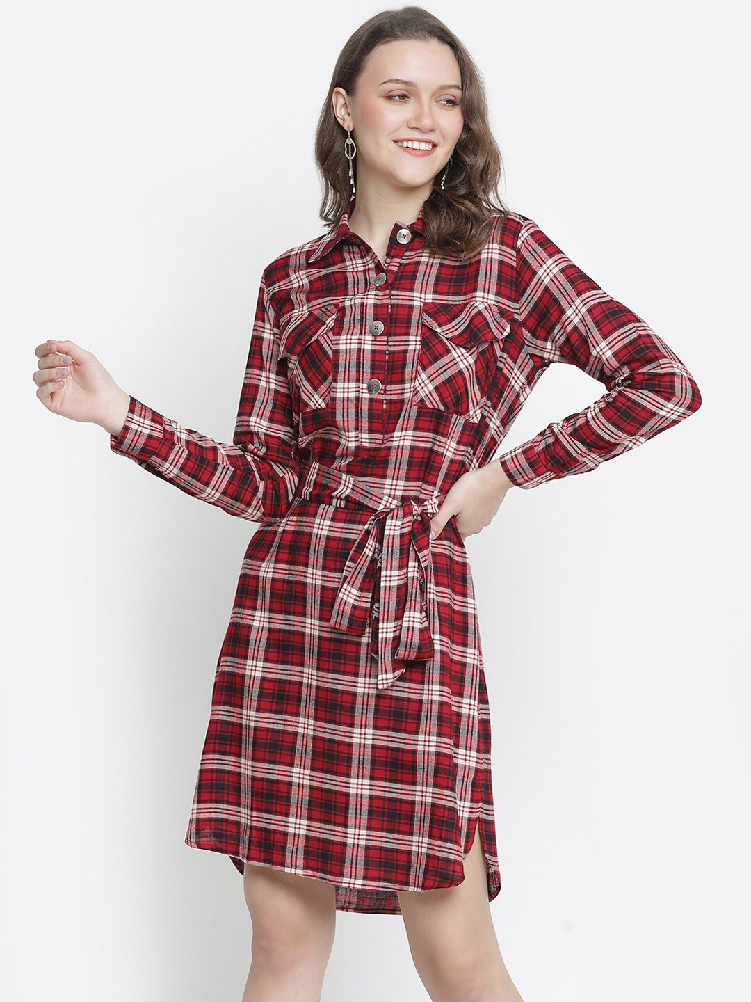 

Oxolloxo Red Checked Shirt Dress