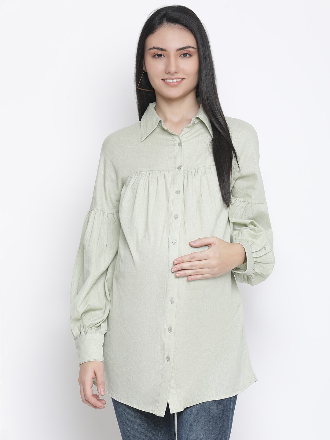 

Oxolloxo Women Green Comfort Maternity Shirt