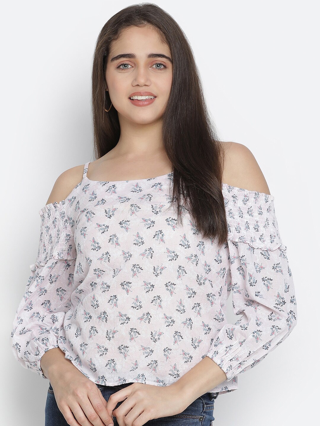 

Oxolloxo Pink & Green Floral Print Pure Cotton Top