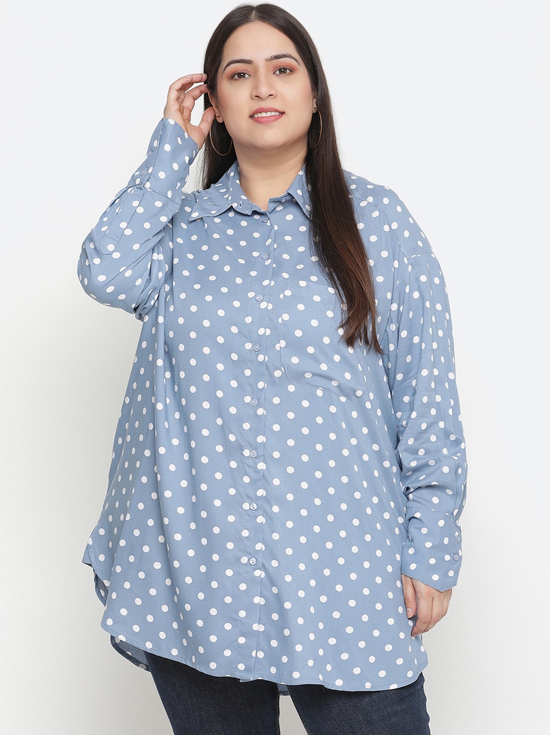 

Oxolloxo Women Blue Comfort Printed Plus Size Shirt