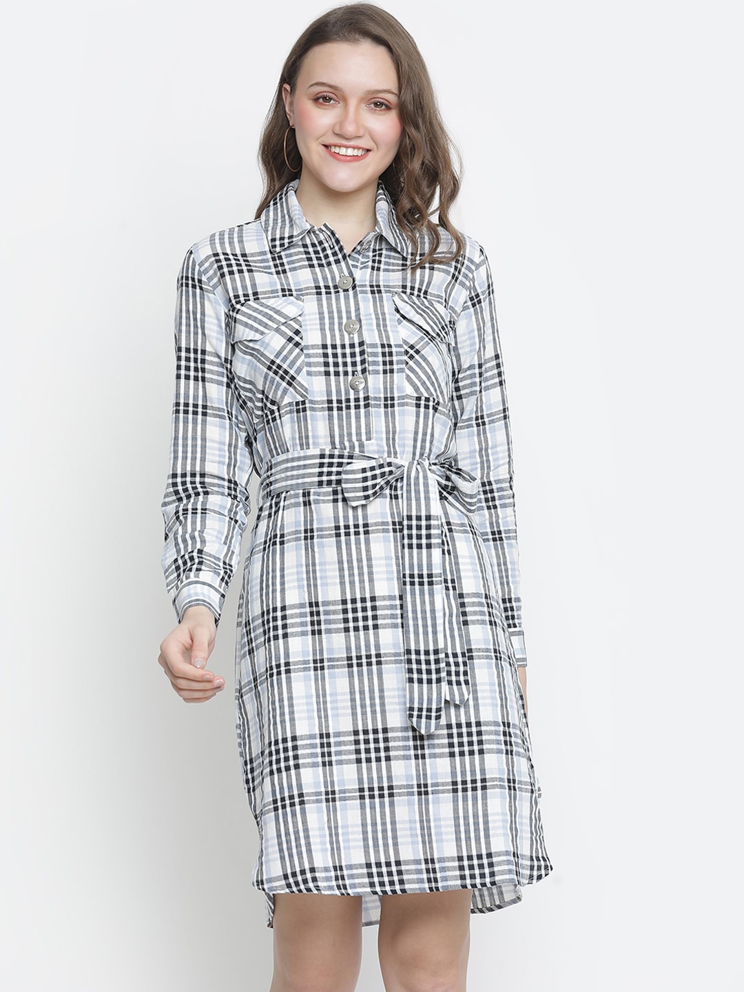 

Oxolloxo White & Black Checked Shirt Dress