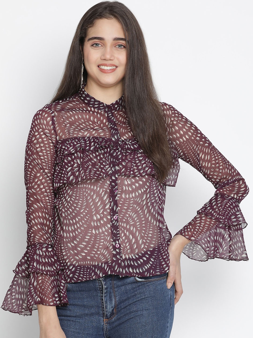 

Oxolloxo Women Purple Comfort Printed Casual Shirt