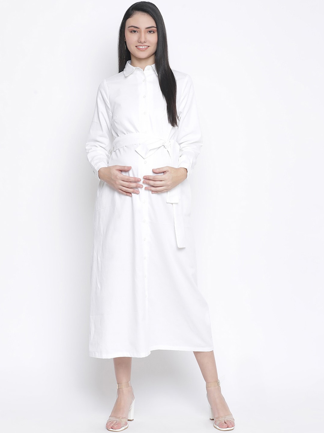 

Oxolloxo White Maternity Shirt Midi Dress