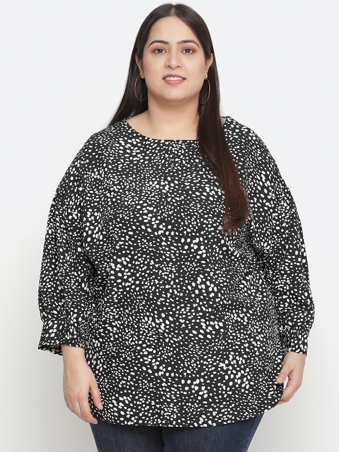 

Oxolloxo Black Printed Plus Size Top