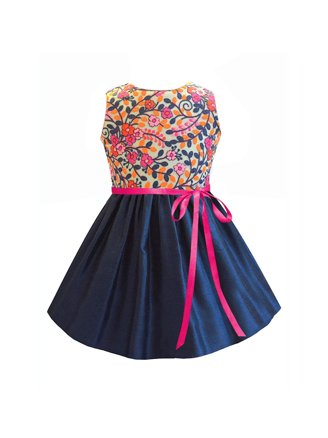 

A T U N Navy Blue & Green Floral Dress