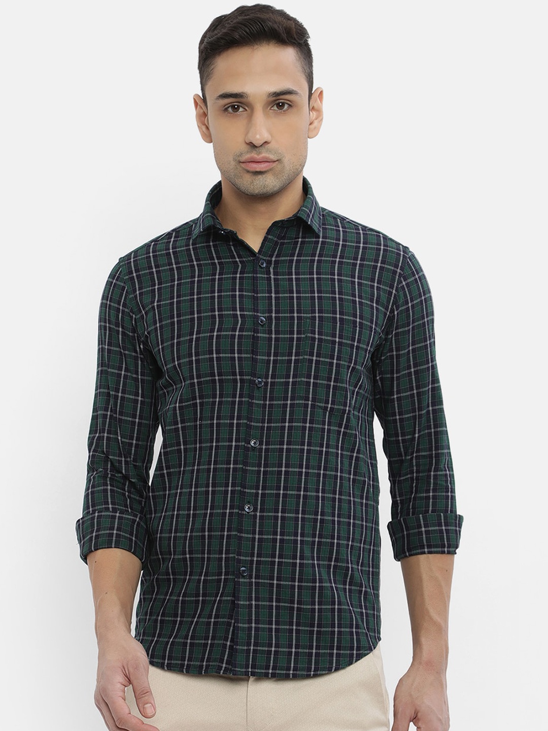 

V2 Value & Variety Men Green & White Slim Fit Checked Cotton Casual Shirt