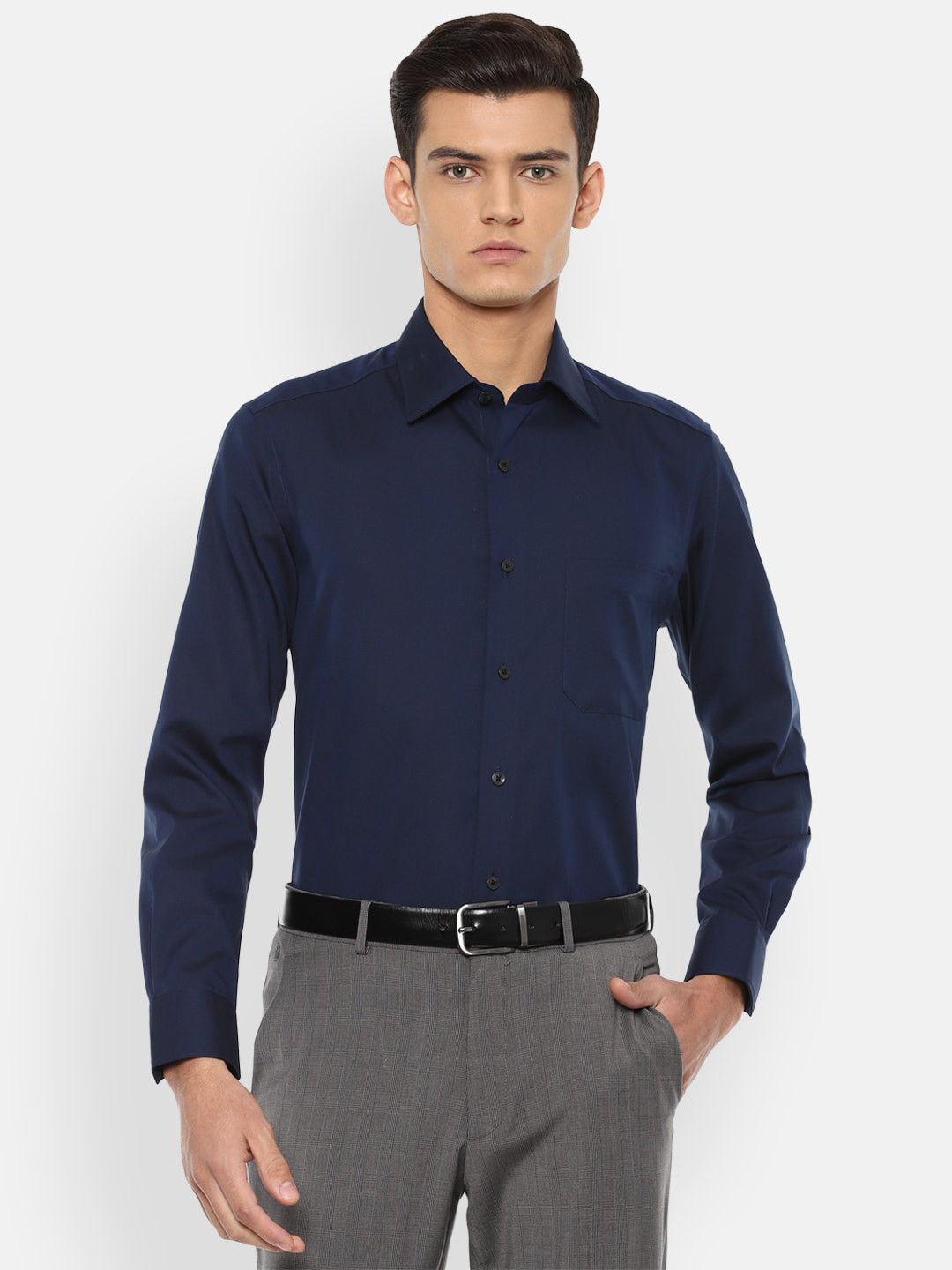 

Louis Philippe Permapress Men Navy Blue Pure Cotton Formal Shirt