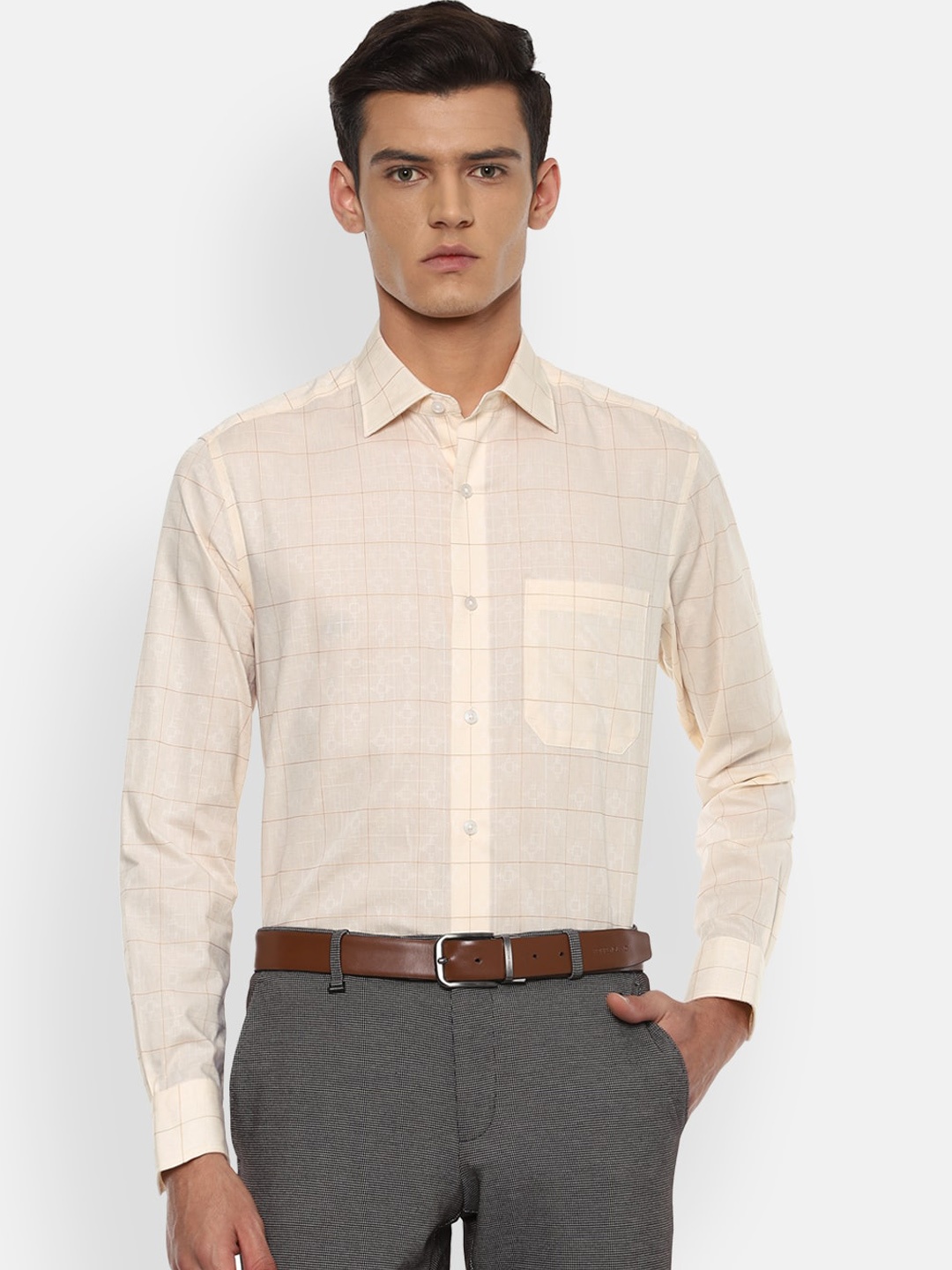 

Louis Philippe Men Beige Checked Pure Cotton Formal Shirt