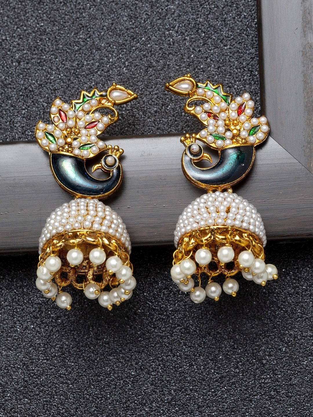 

AVANT-GARDE PARIS Gold-Toned Peacock Shaped Jhumkas Earrings