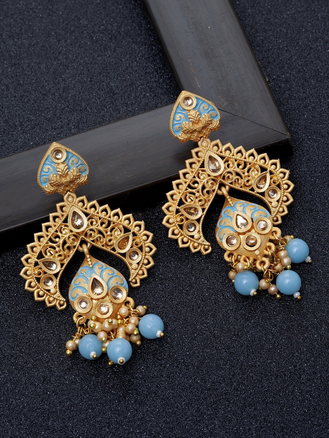 

AVANT-GARDE PARIS Gold-Toned & Blue Teardrop Shaped Drop Earrings