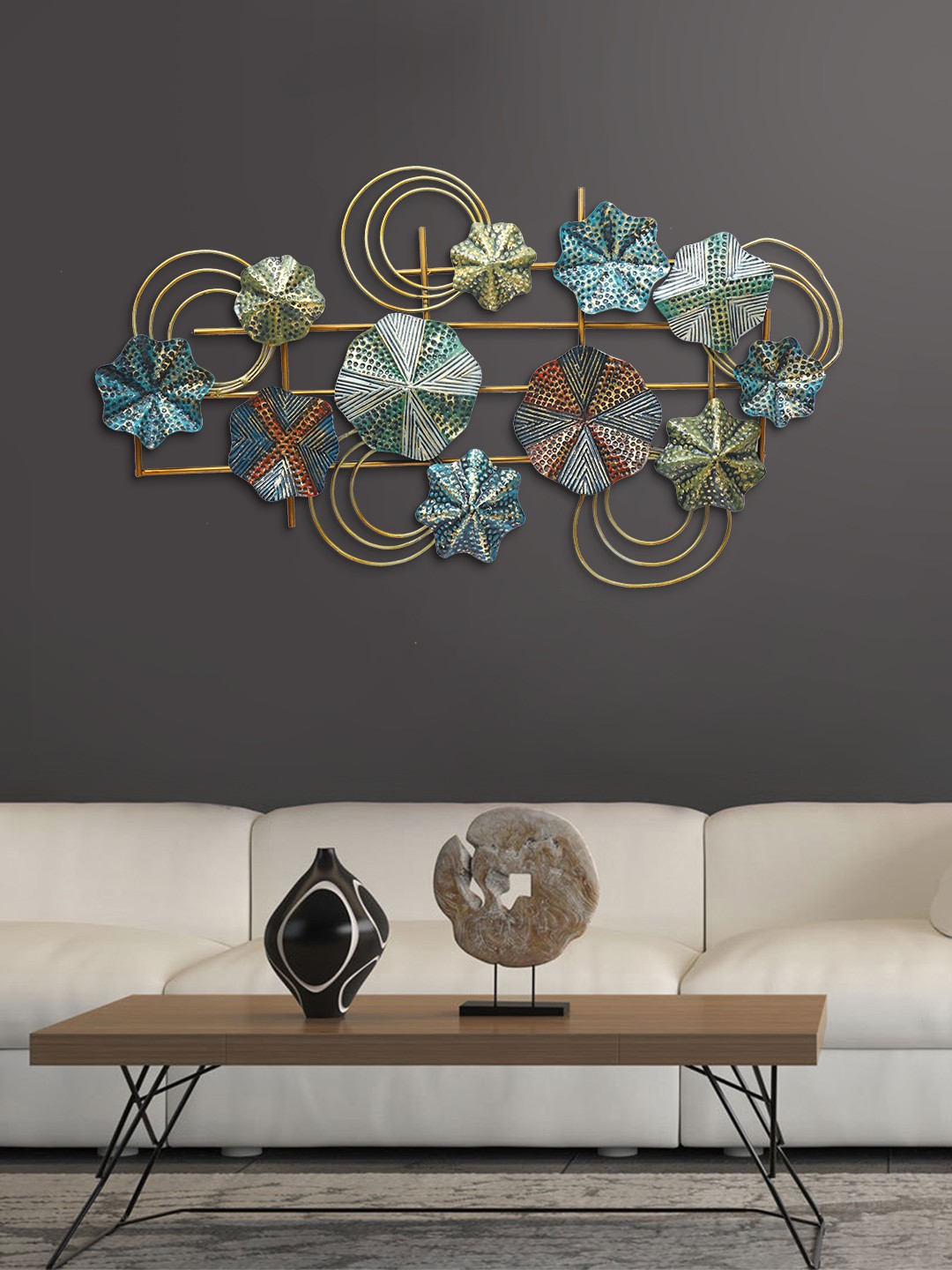 

Aapno Rajasthan Blue & Green Flower Wall Hanging Pattern, Grey