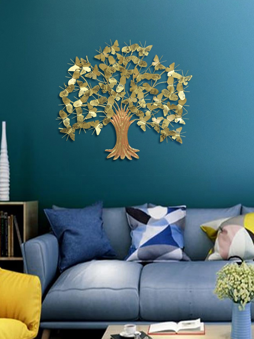 

Aapno Rajasthan Gold-Toned Butterfly With Trees Wall Decor