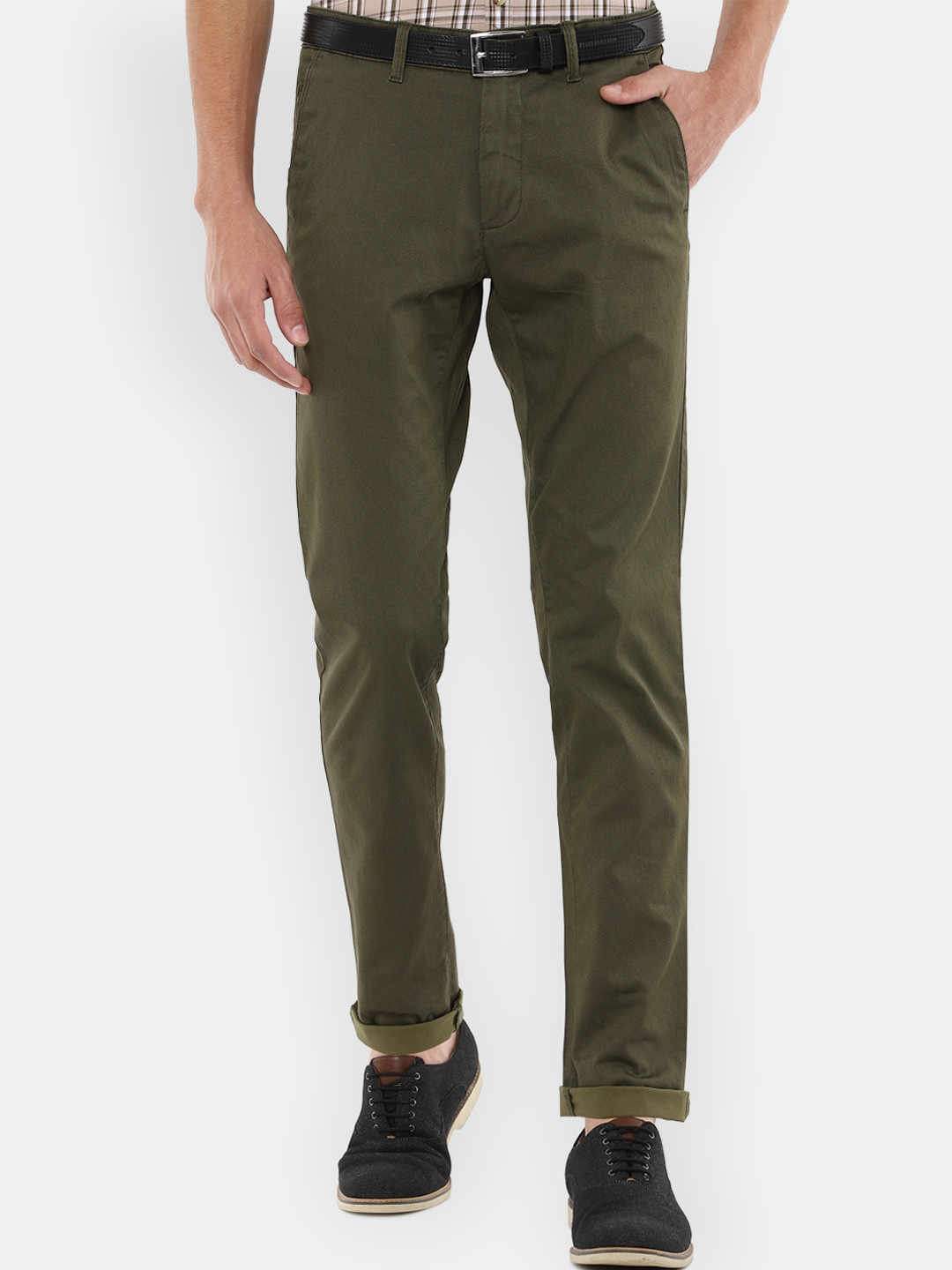 

Van Heusen Sport Men Olive Green Textured Slim Fit Trousers