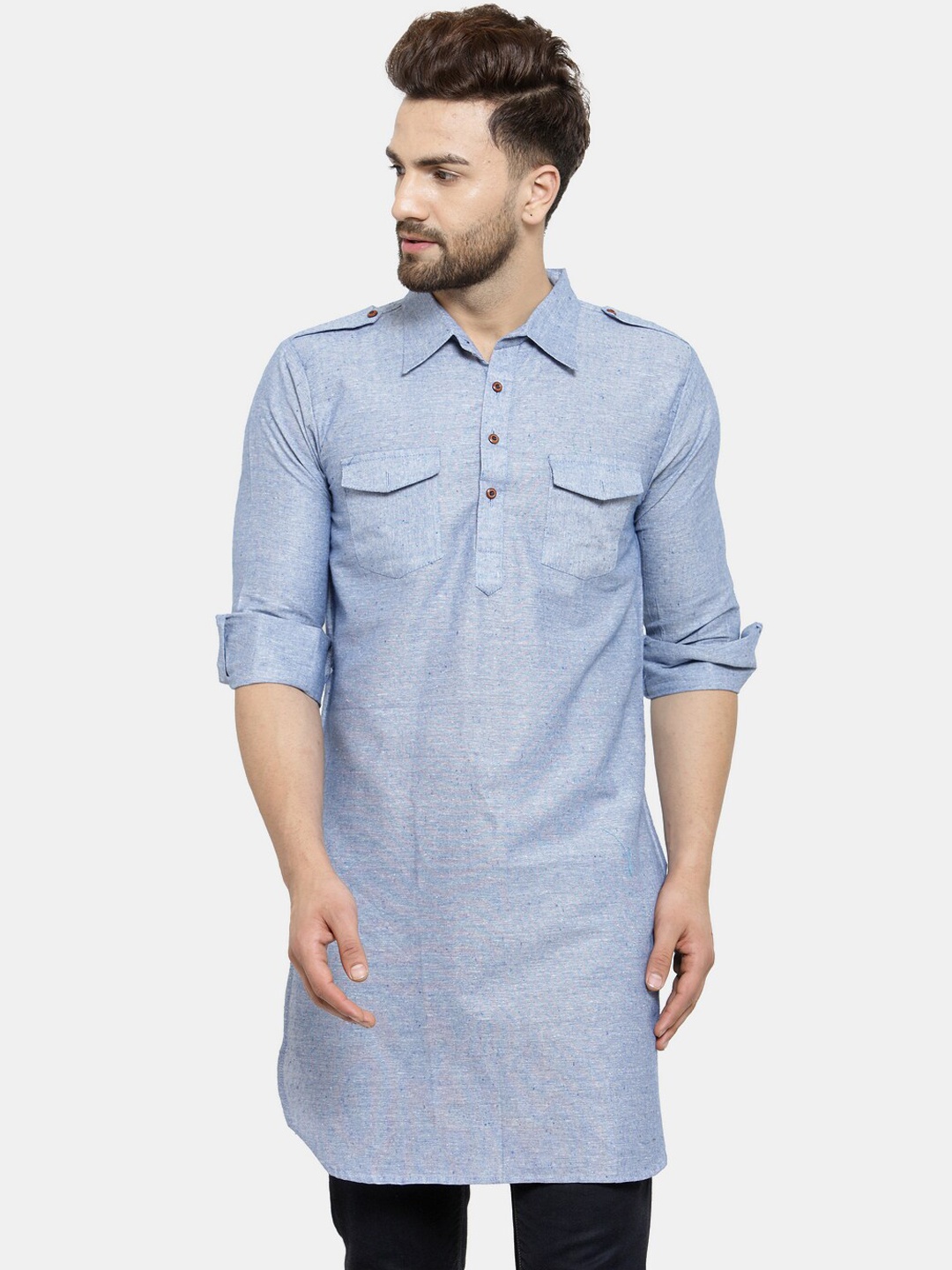 

Enchanted Drapes Men Blue Pathani Kurta