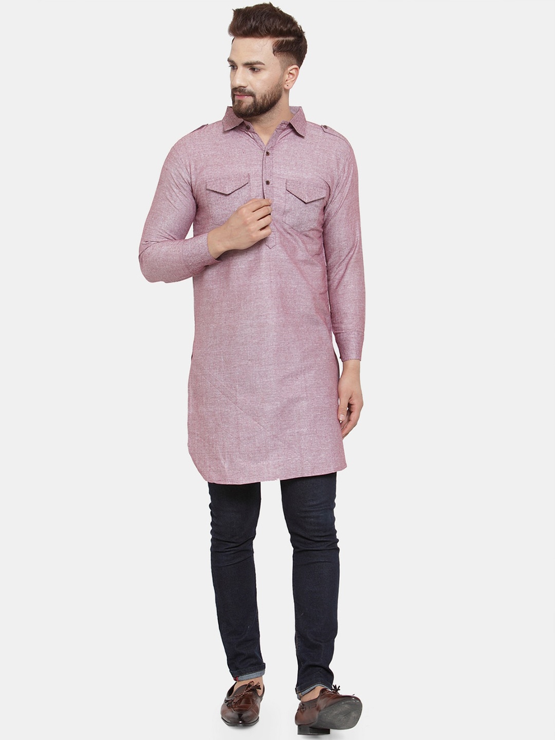 

Enchanted Drapes Men Purple Thread Work Pathani Kurta