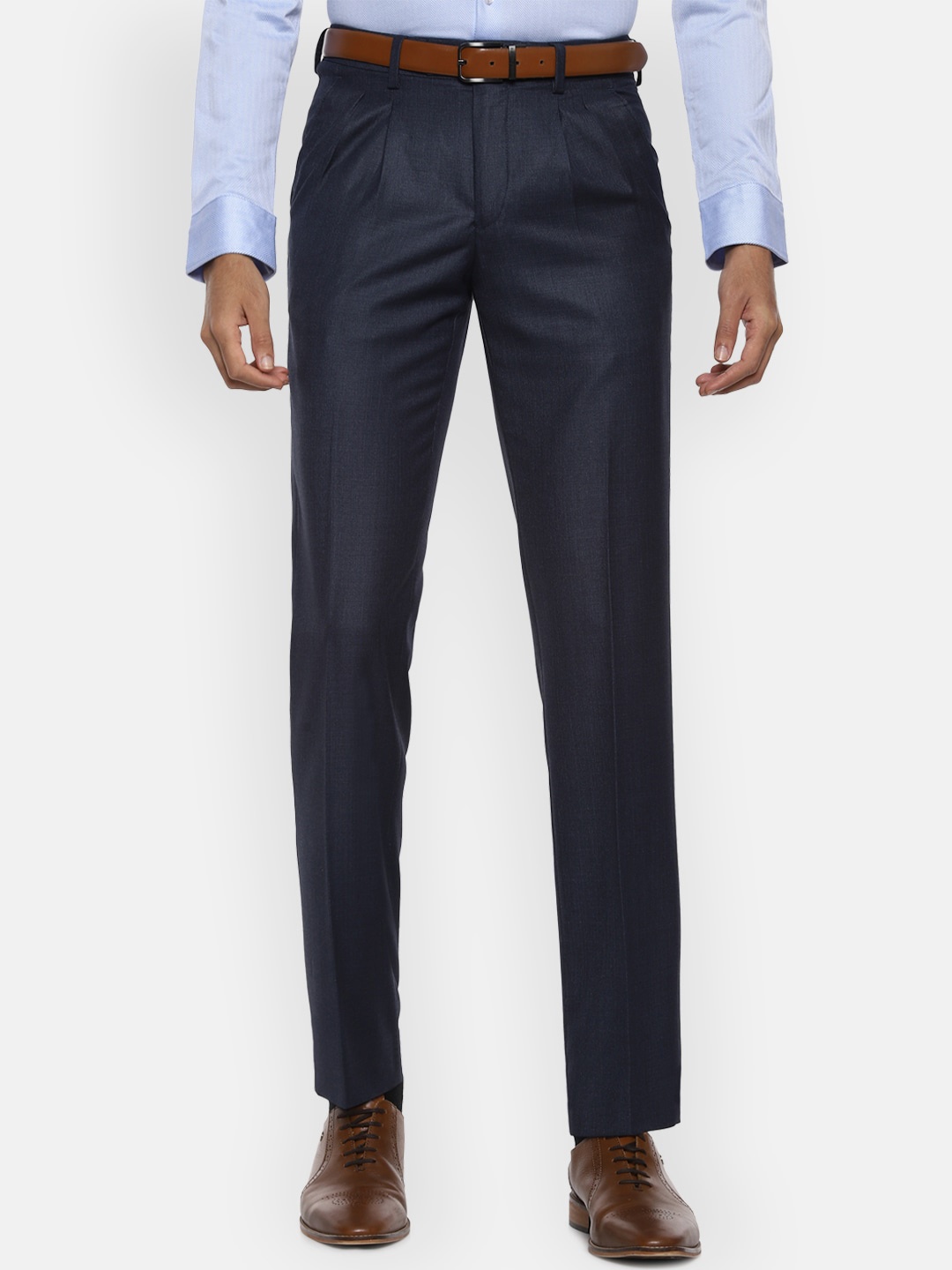 

Van Heusen Men Navy Blue Textured Trousers