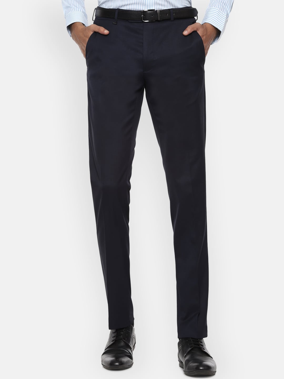 

Van Heusen Men Navy Blue Checked Slim Fit Trousers