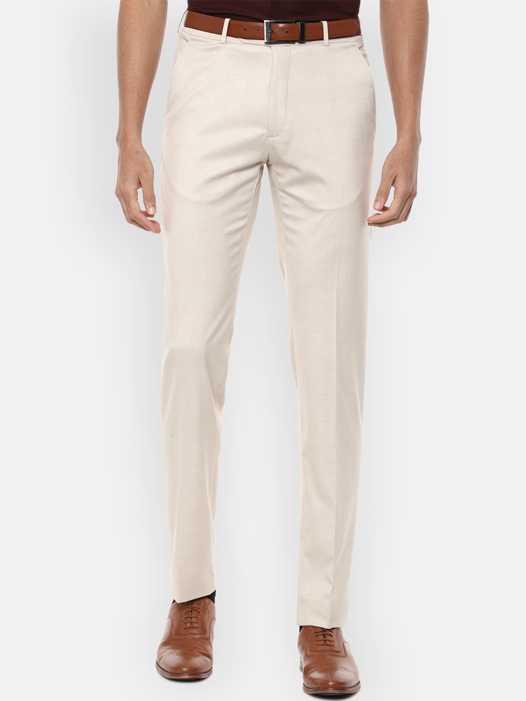 

Van Heusen Men Cream-Coloured Slim Fit Trousers