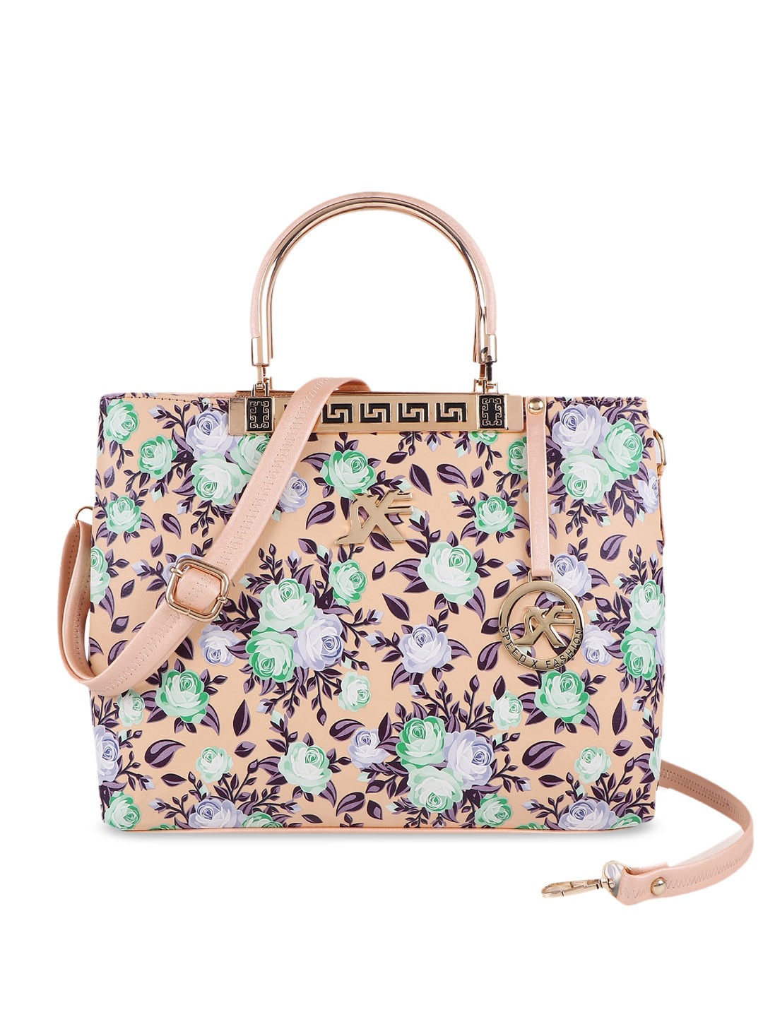 

SXF SPEED X FASHION Cream-Coloured Floral Printed PU Oversized Structured Handheld Bag