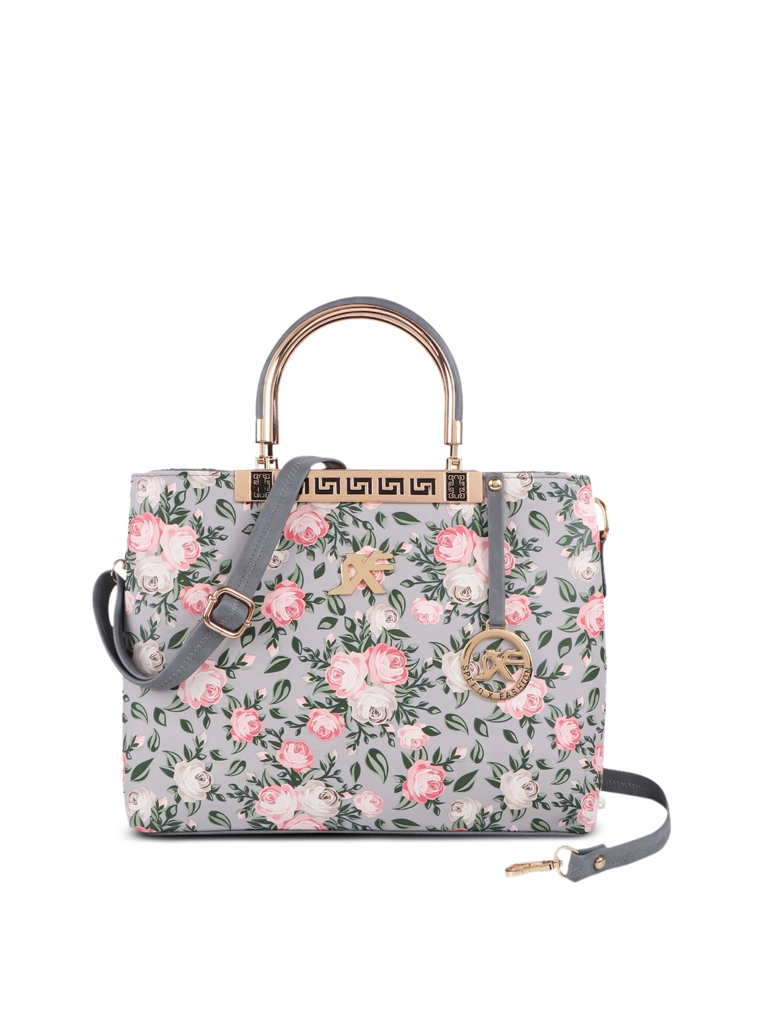 

SXF SPEED X FASHION Grey Floral Printed PU Bowling Handheld Bag