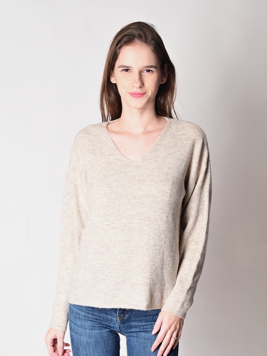 

NoBarr Women Acrylic Full sleeve Beige Pullover Sweater