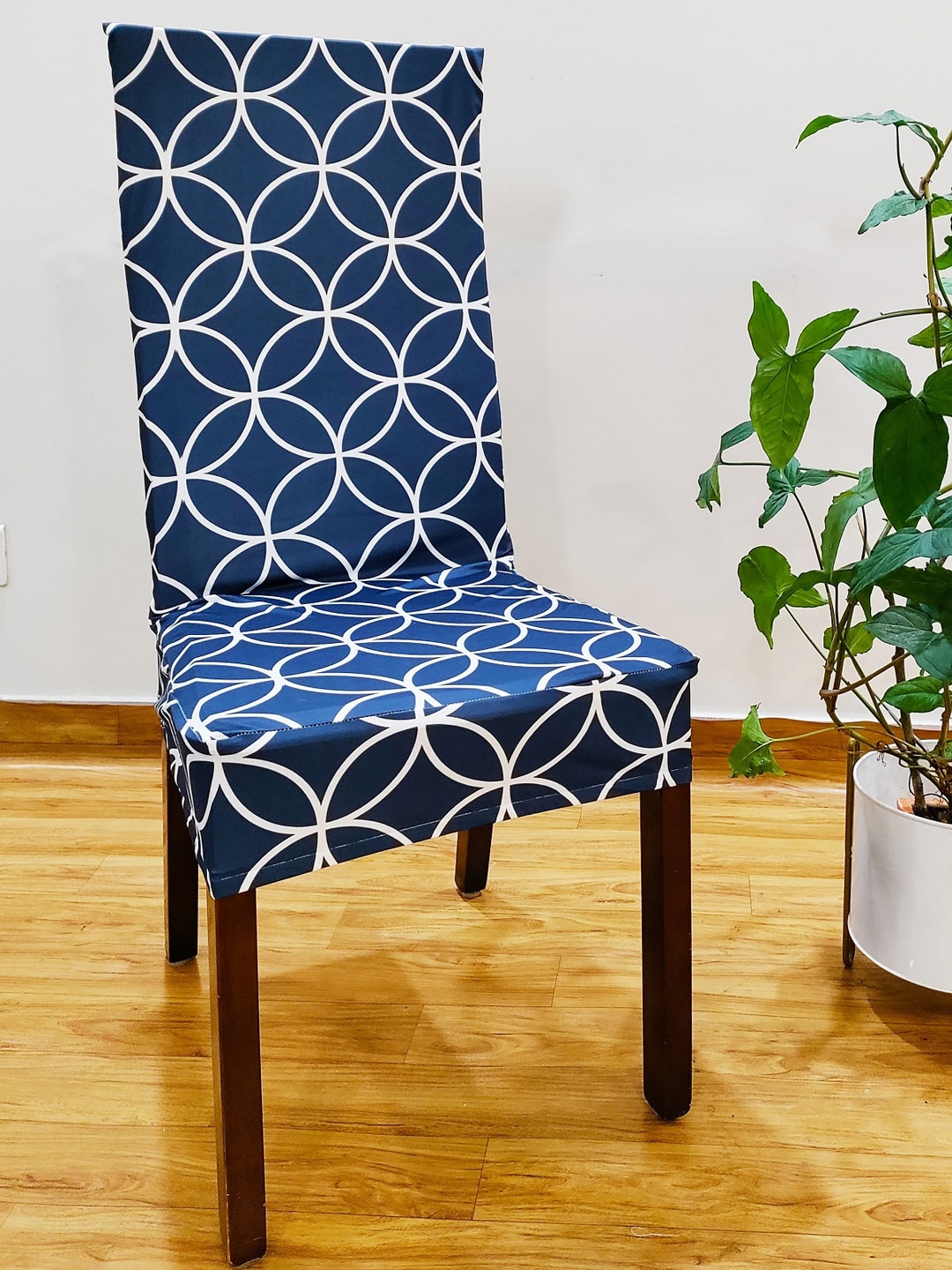 

STITCHNEST Set Of 4 Blue & White Printed Chair Slip Covers
