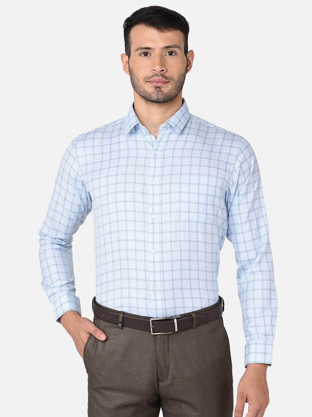 

Oxemberg Men Blue Classic Slim Fit Checked Formal Shirt