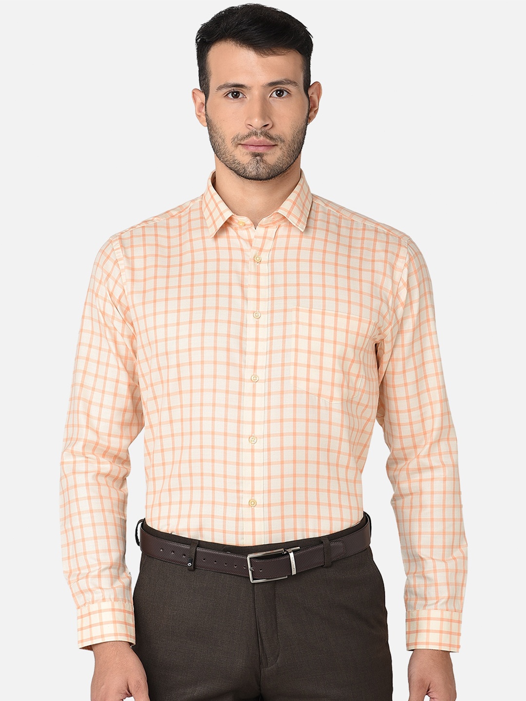 

Oxemberg Men Yellow Classic Checked Formal Shirt