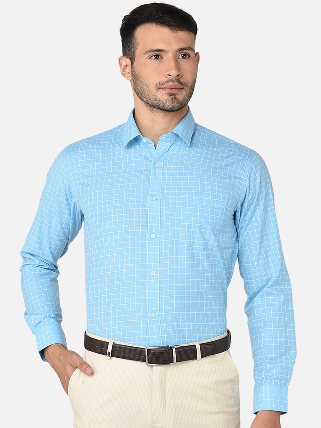 

Oxemberg Men Blue Slim Fit Checked Formal Shirt