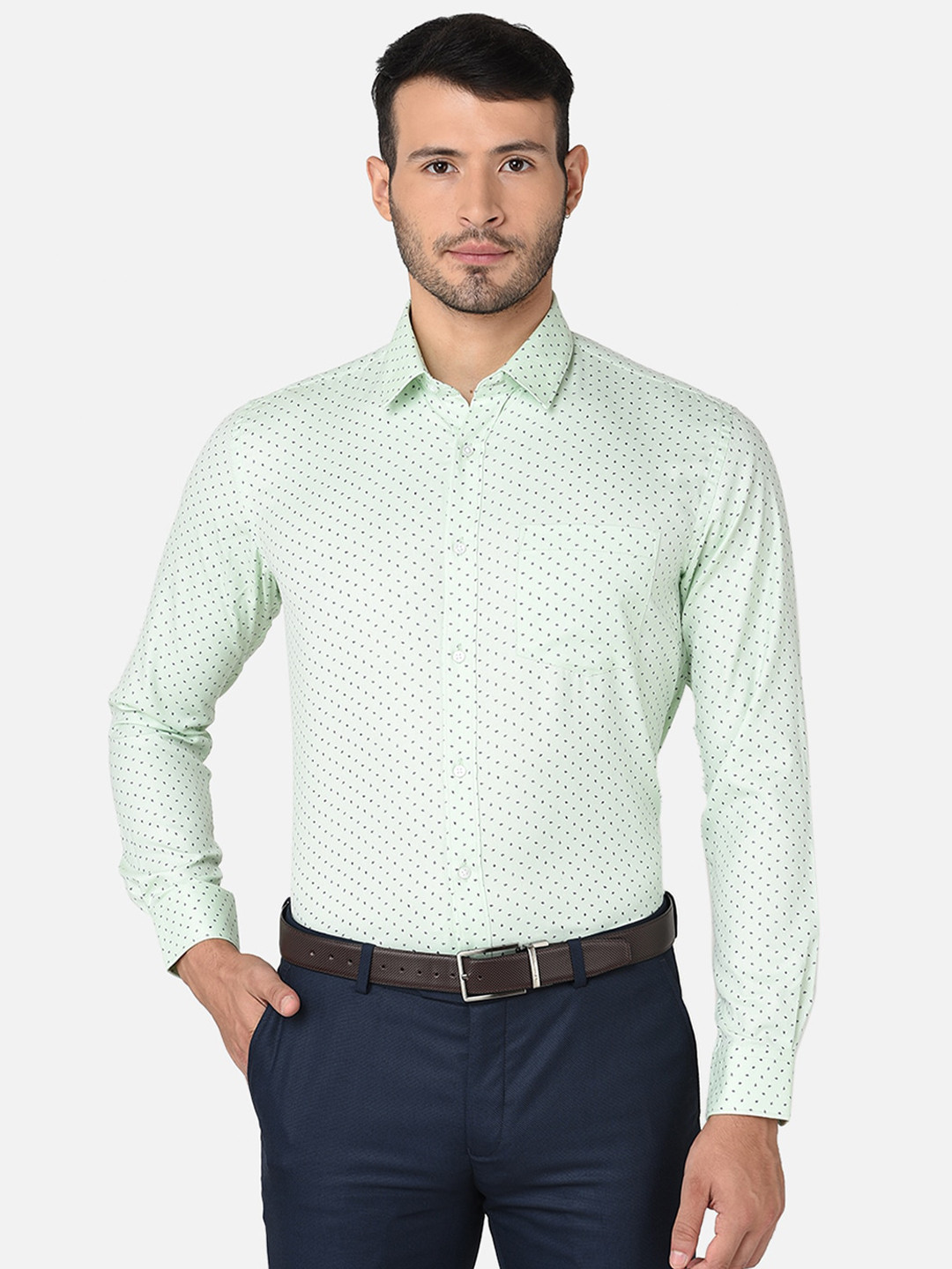 

Oxemberg Men Sea Green Classic Printed Formal Shirt