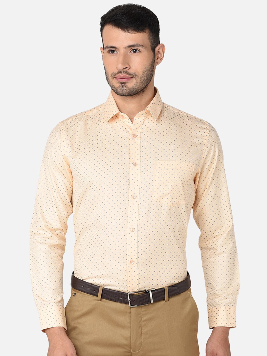 

Oxemberg Men Orange Classic Micro Ditsy Printed Formal Shirt