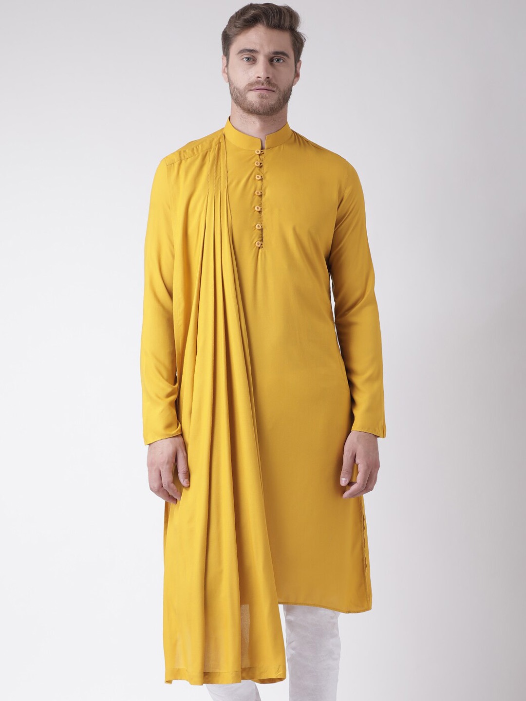 

DEYANN Men Yellow Kurta with Churidar & With Dupatta