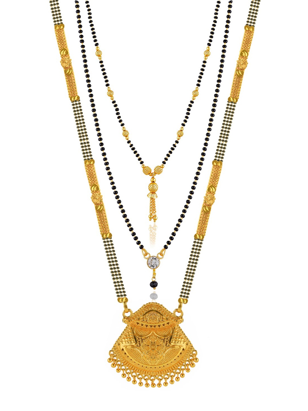 Brandsoon Set of 3 Gold-Plated Black Beaded Mangalsutras