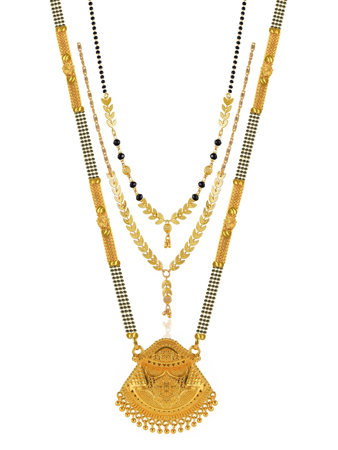 

Brandsoon Set Of 3 Gold-Plated & Black Beaded Mangalsutra