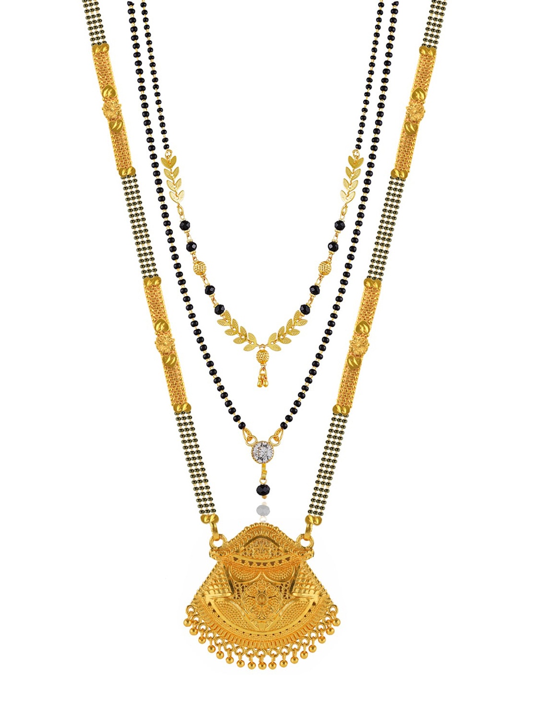 

Brandsoon Set Of 3 Gold-Plated Black & White Beaded Mangalsutra