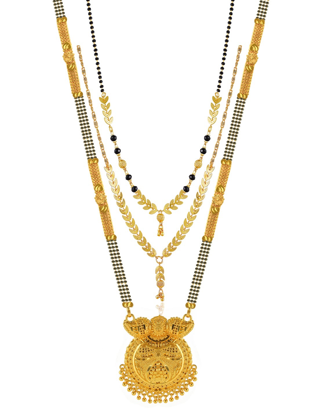 

Brandsoon Set Of 3 Gold-Plated & Black Beaded Mangalsutra