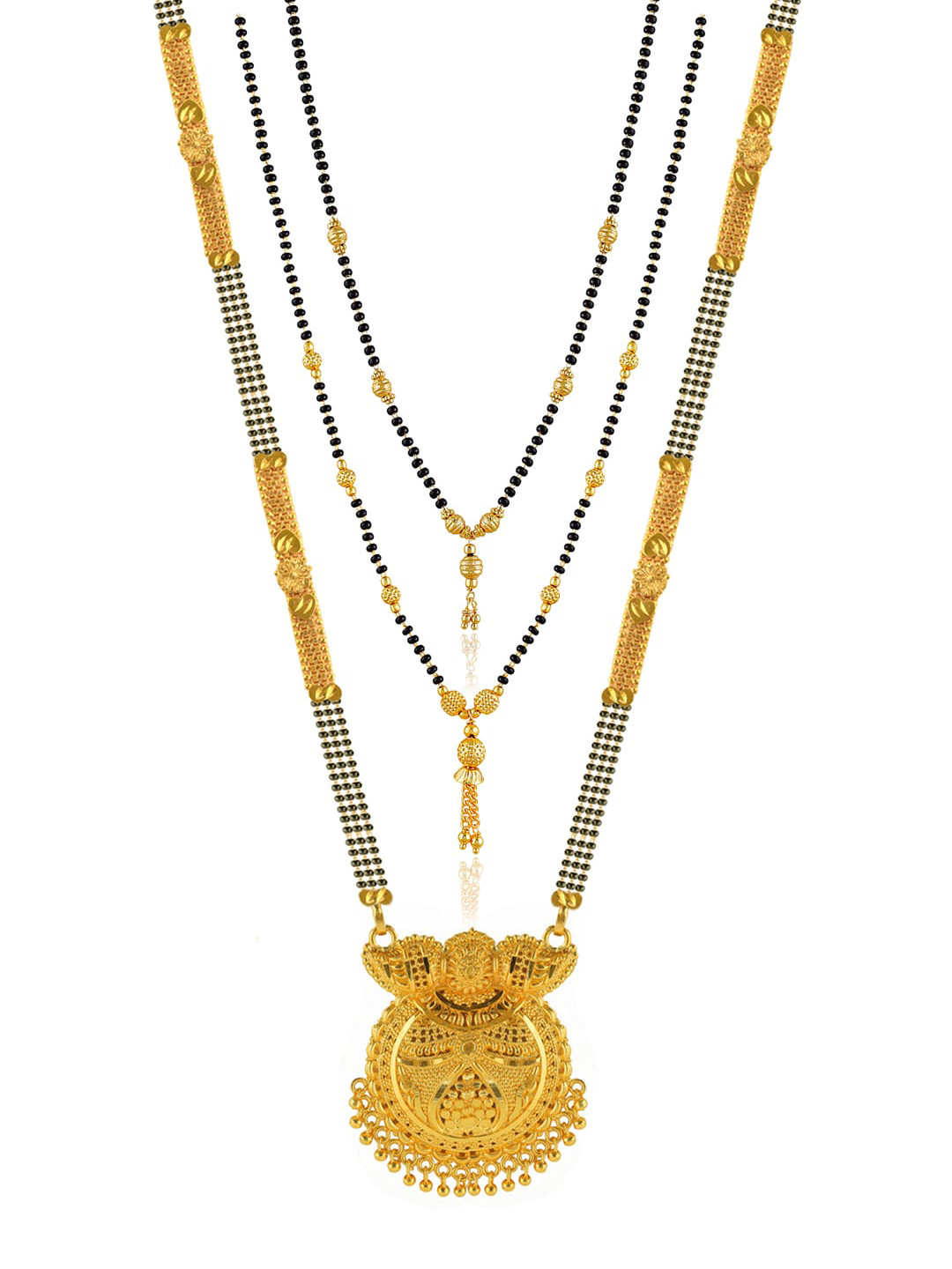 

Brandsoon Set Of 3 Gold-Plated Black & White Beaded Mangalsutra