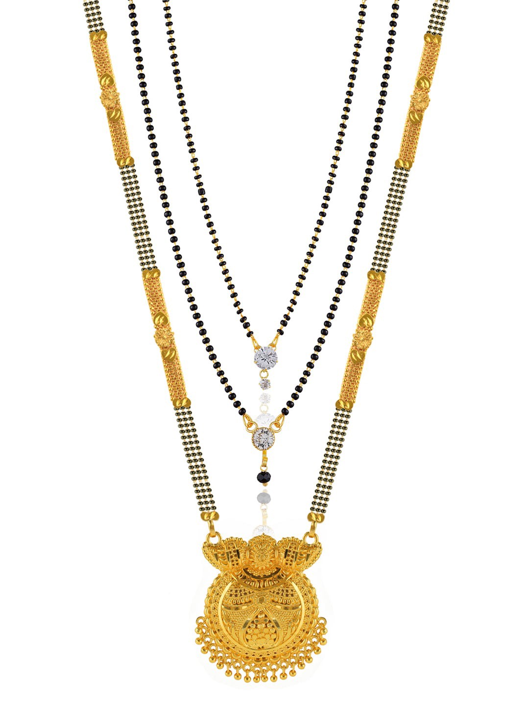 

Brandsoon Set of 3 Gold-Plated Black Beaded Mangalsutra