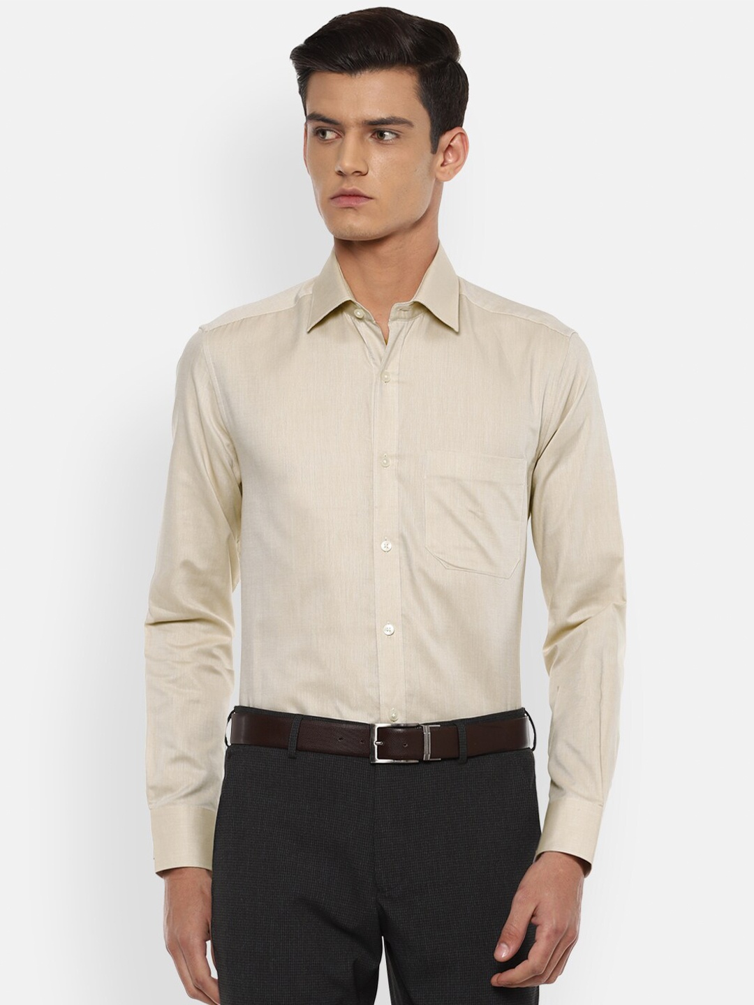 

Louis Philippe Men Beige Pure Cotton Formal Shirt
